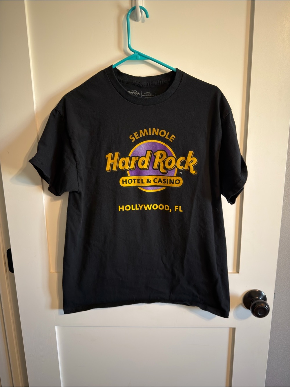 Hard Rock Cafe Black T-Shirt with Yellow and Purple Logo